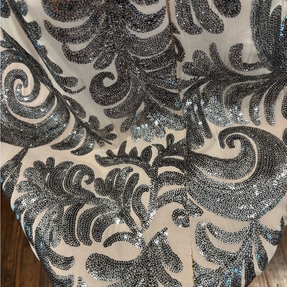 Adrianna Papel Gunmetal Sequin Paisley Pattern Chiffon Shift Dress Sz 14 - Picture 7 of 11